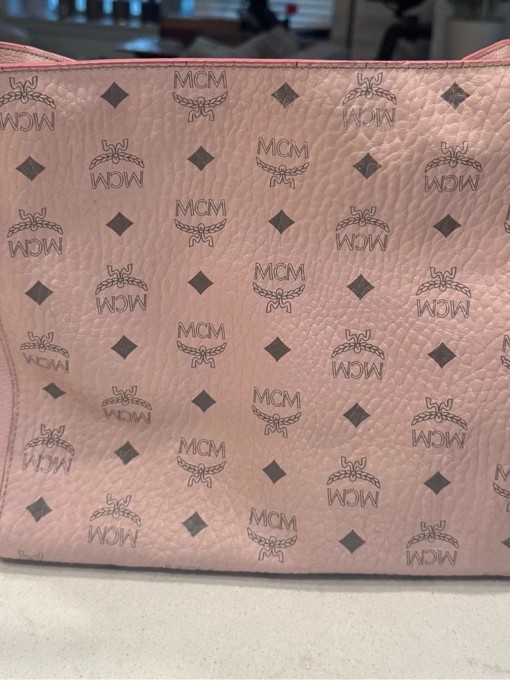 MCM Pink Logo-Print Leather Hobo Shoulder Bag